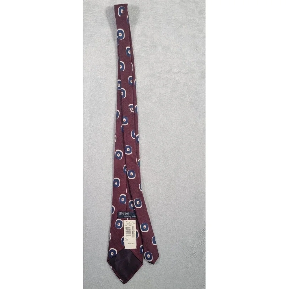 Polo Ralph Lauren‎ Mens Burgundy Blue Bullseye Geometric Silk Necktie NWT